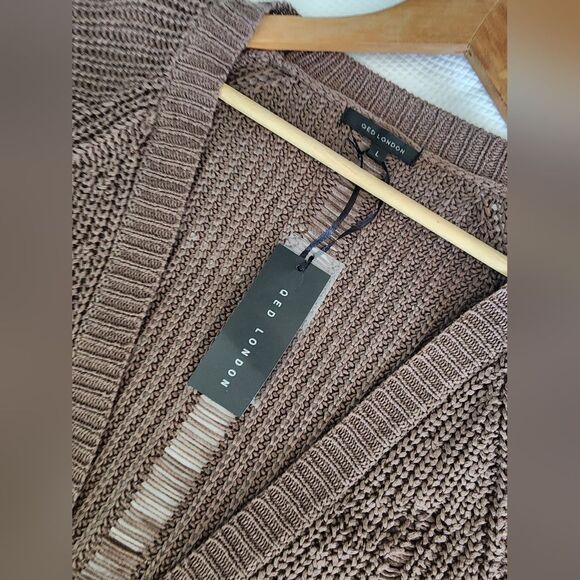 QED London Distressed Brown Long Cardigan Sweater Coastal - Picture 11 of 11